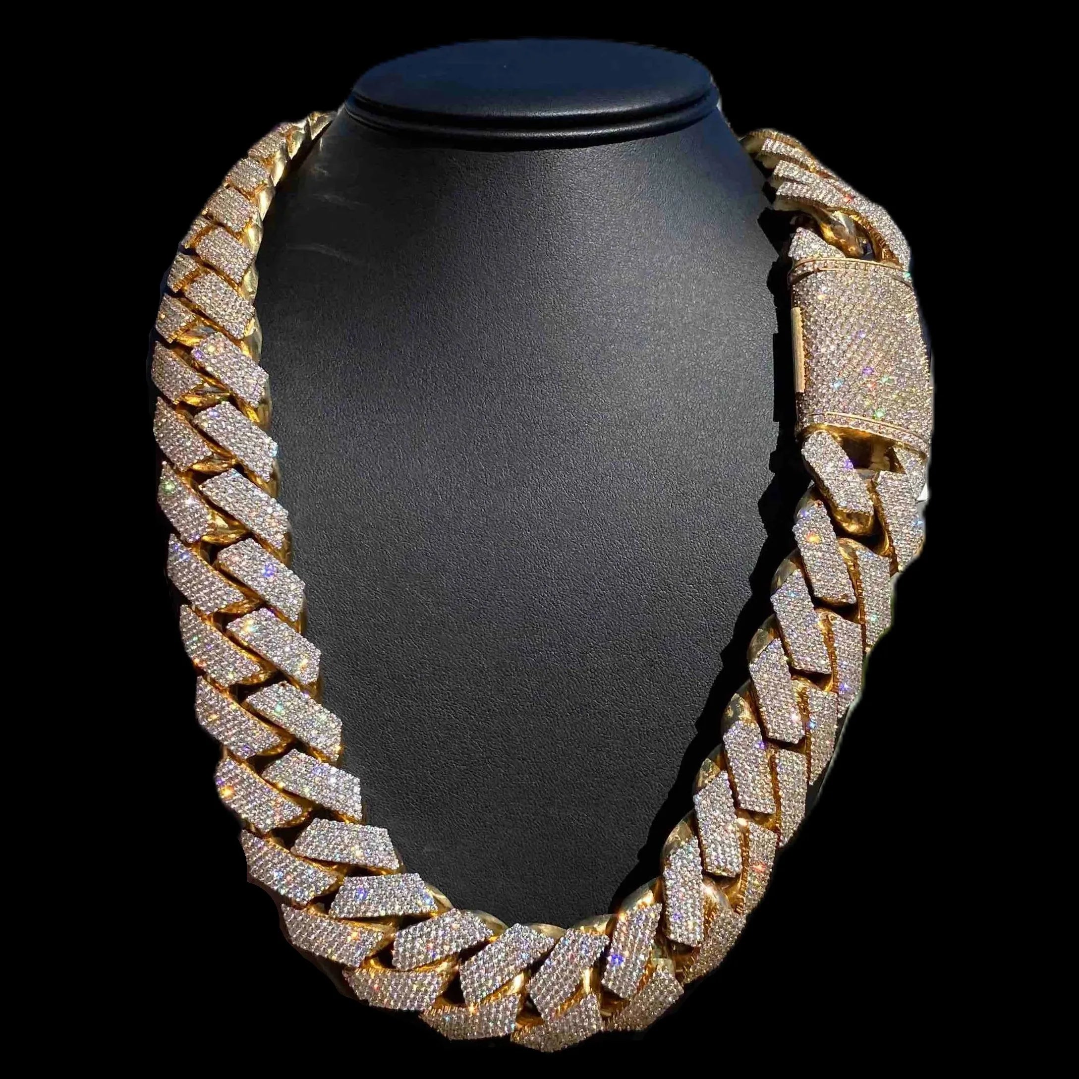 20mm Heavy Iced Out Miami Cuban Link Chain – 925 Silver Gold Plated Prong-Set Diamond