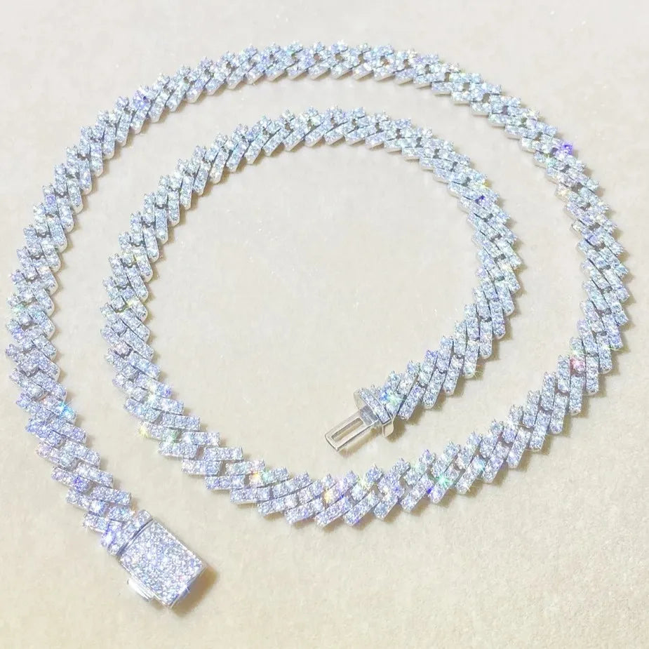Iced Out Prong Cuban Link Bracelet VVS Moissanite 925 Sterling Silver Hip Hop Chain