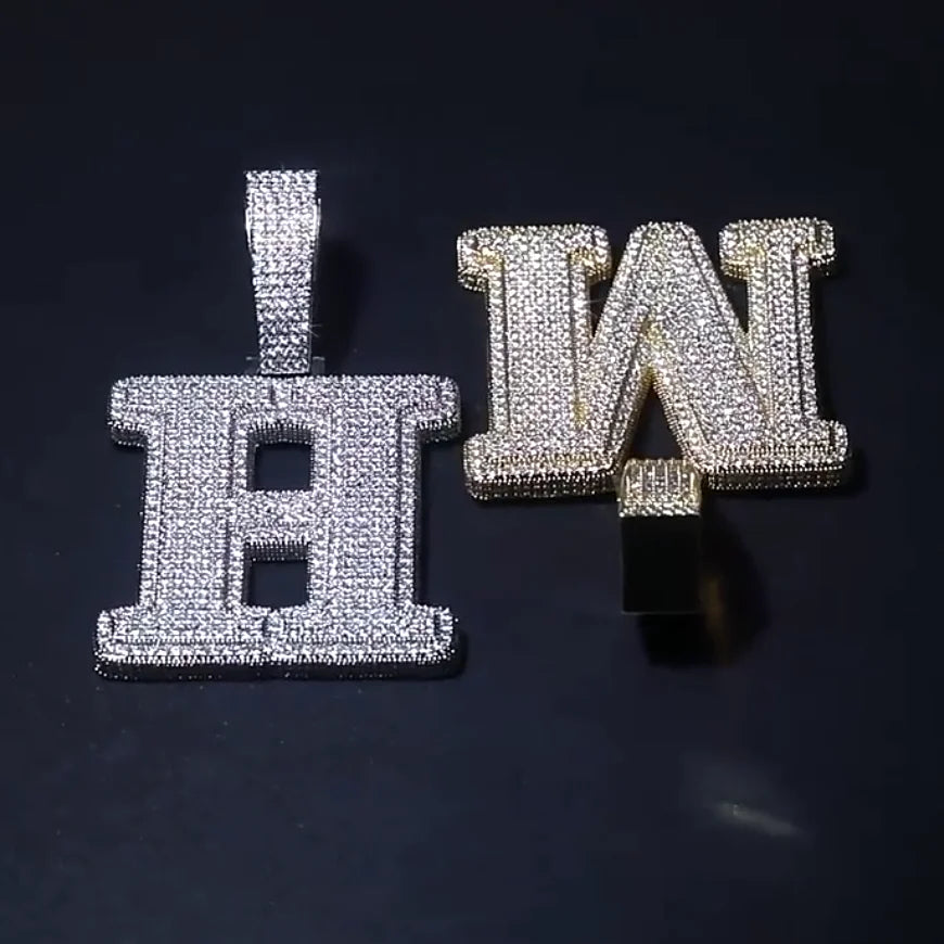 Iced Out Custom Block Initial Letter Pendant VVS Moissanite 925 Sterling Silver Hip Hop Charm