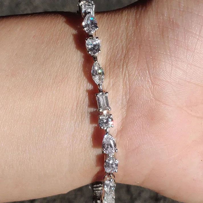 VVS Moissanite Multi-Shape Mixed Cut Tennis Bracelet 925 Sterling Silver Iced Out Cluster Geometric Diamond Link Wristwear