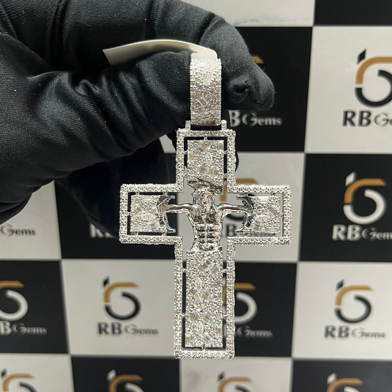 VVS Moissanite Iced Out Jesus Crucifix Cross Pendant in 925 Silver