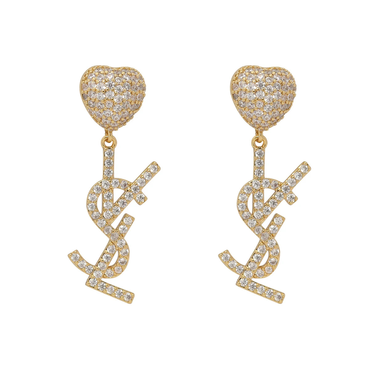 Luxurious Iced-Out Monogram Heart Drop Earrings | Sparkling Designer Initial Pavé Dangle Earrings