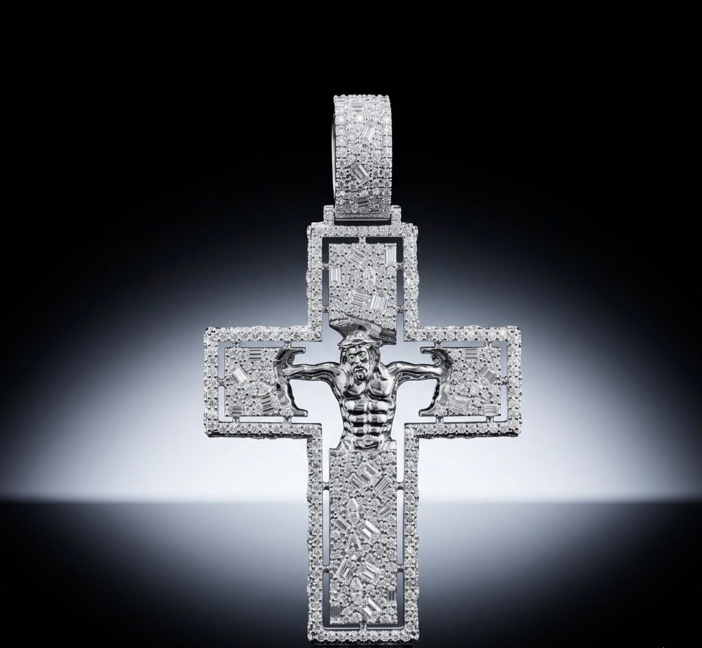 VVS Moissanite Iced Out Jesus Crucifix Cross Pendant in 925 Silver