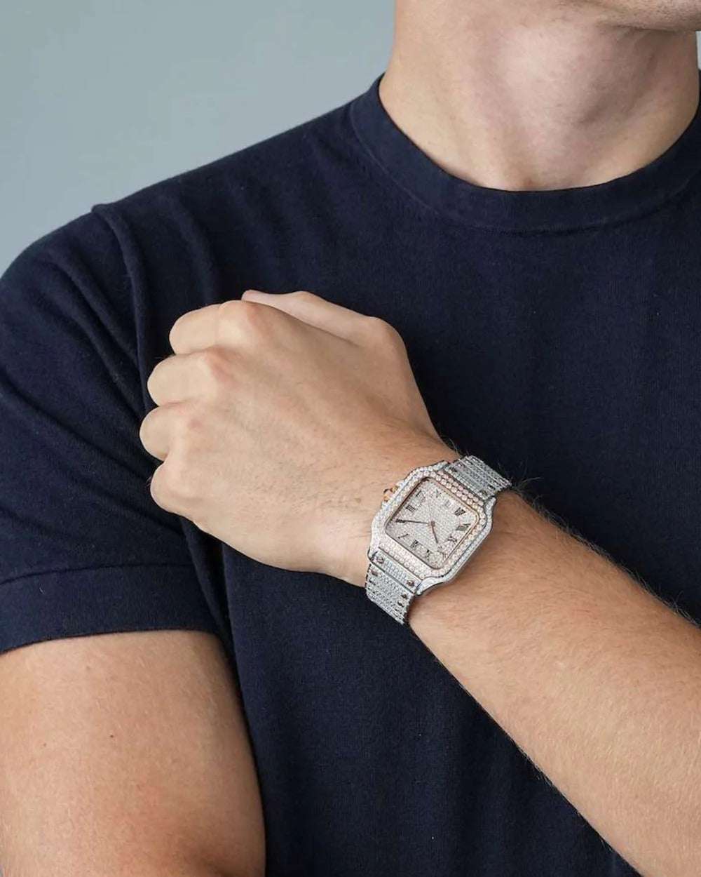 41mm Two-Tone Iced-Out VVS Moissanite Square Watch | Rose Gold Accent Stainless Steel Hip-Hop Timepiece