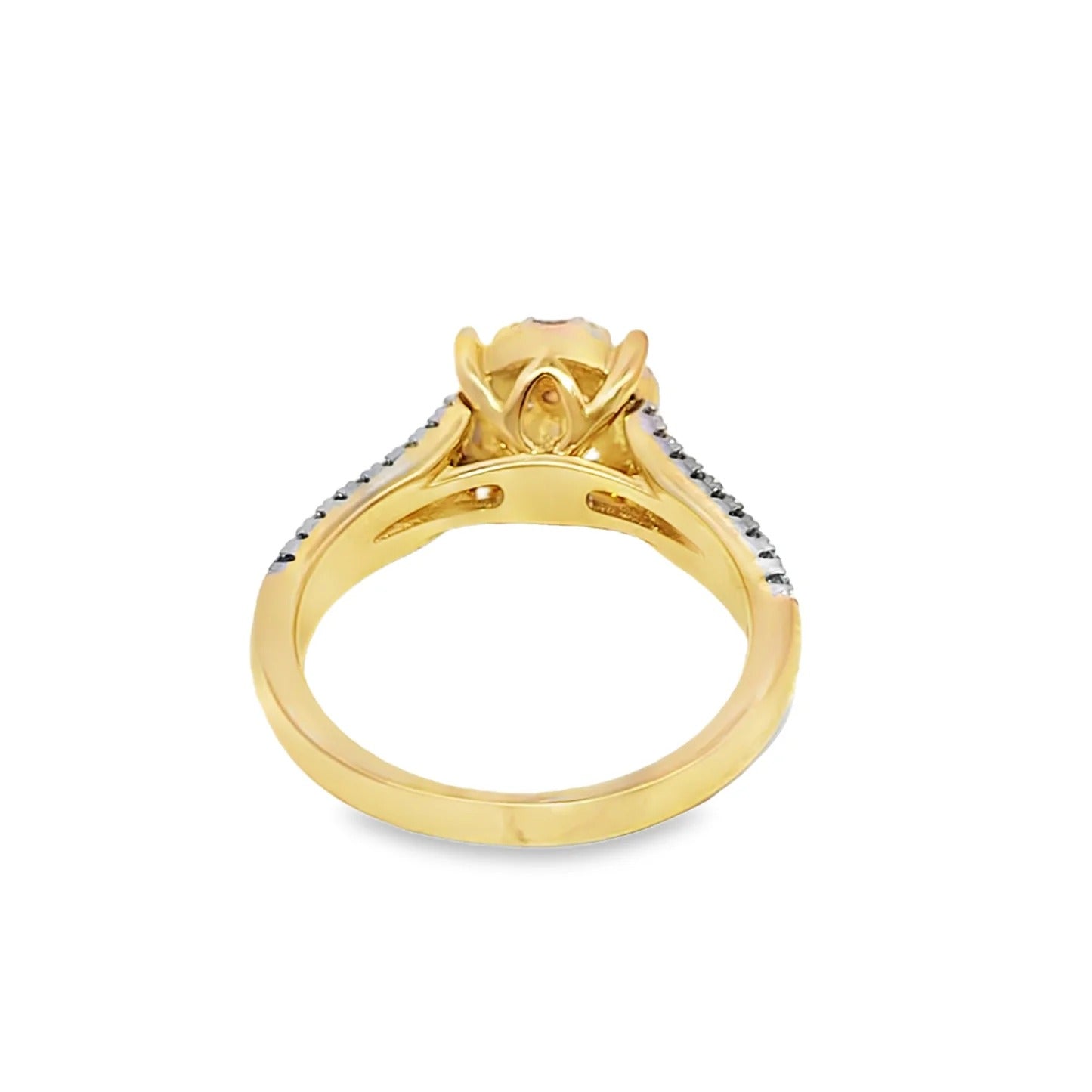 14K Gold 0.50-Carat Round and Baguette Cushion Cluster Split-Shank Ring