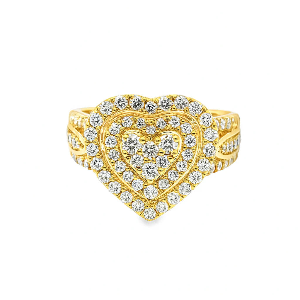 14K Gold 0.75-Carat Triple Layer Heart Diamond Halo Ring