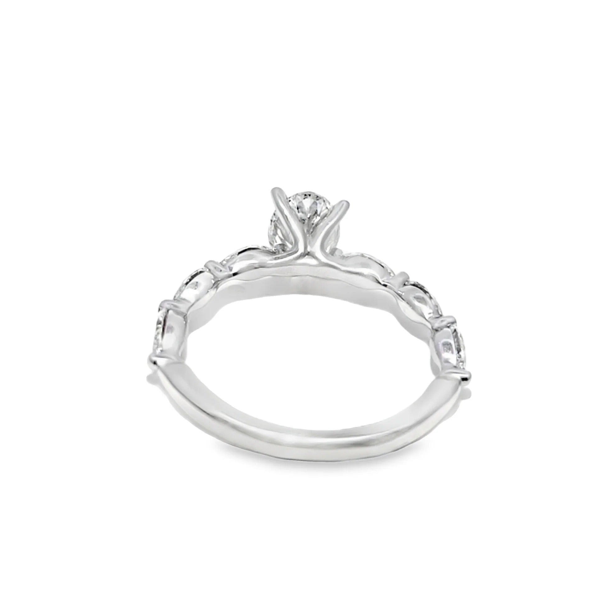 14K White Gold Lab-Diamond Oval Marquise Accent Ring