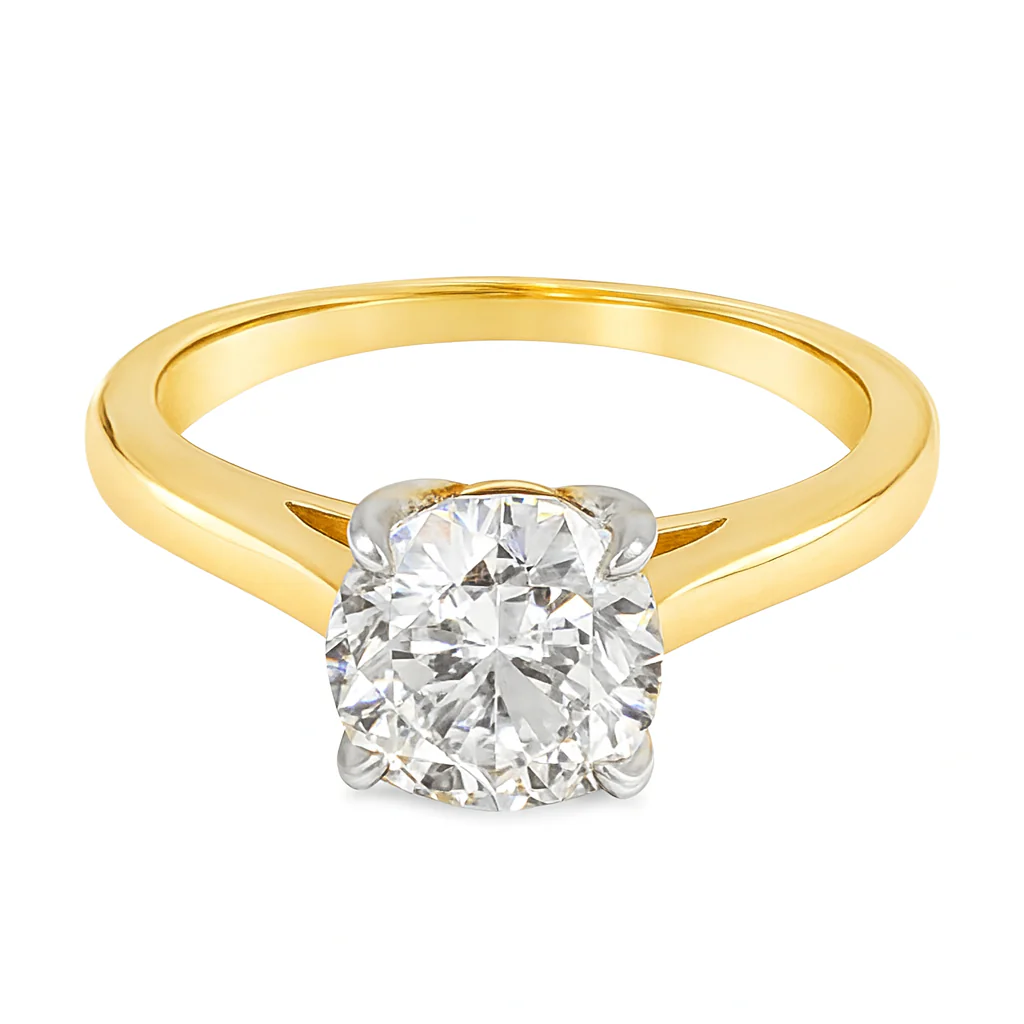 14K Yellow Gold 2-Carat Round D VVS Lab-Diamond Classic Solitaire Ring