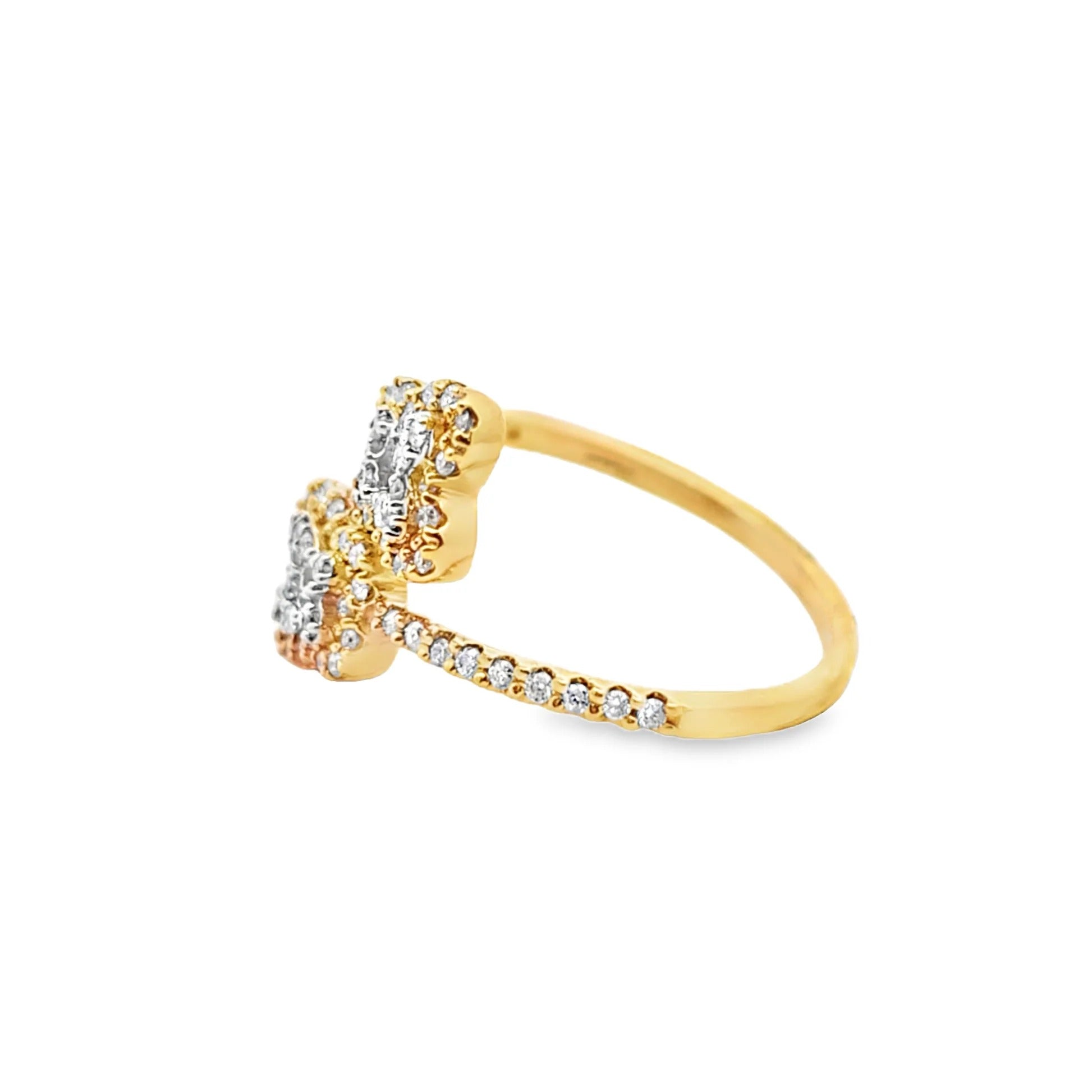 14K Yellow Gold Lab-Grown Diamond Dual Butterfly Bypass Ring | Pavé Open Wrap Toi et Moi Style Statement Band
