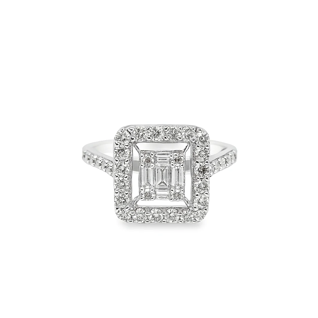 14K White Gold 0.60-Carat Emerald-Cut Illusion Floating Halo Ring