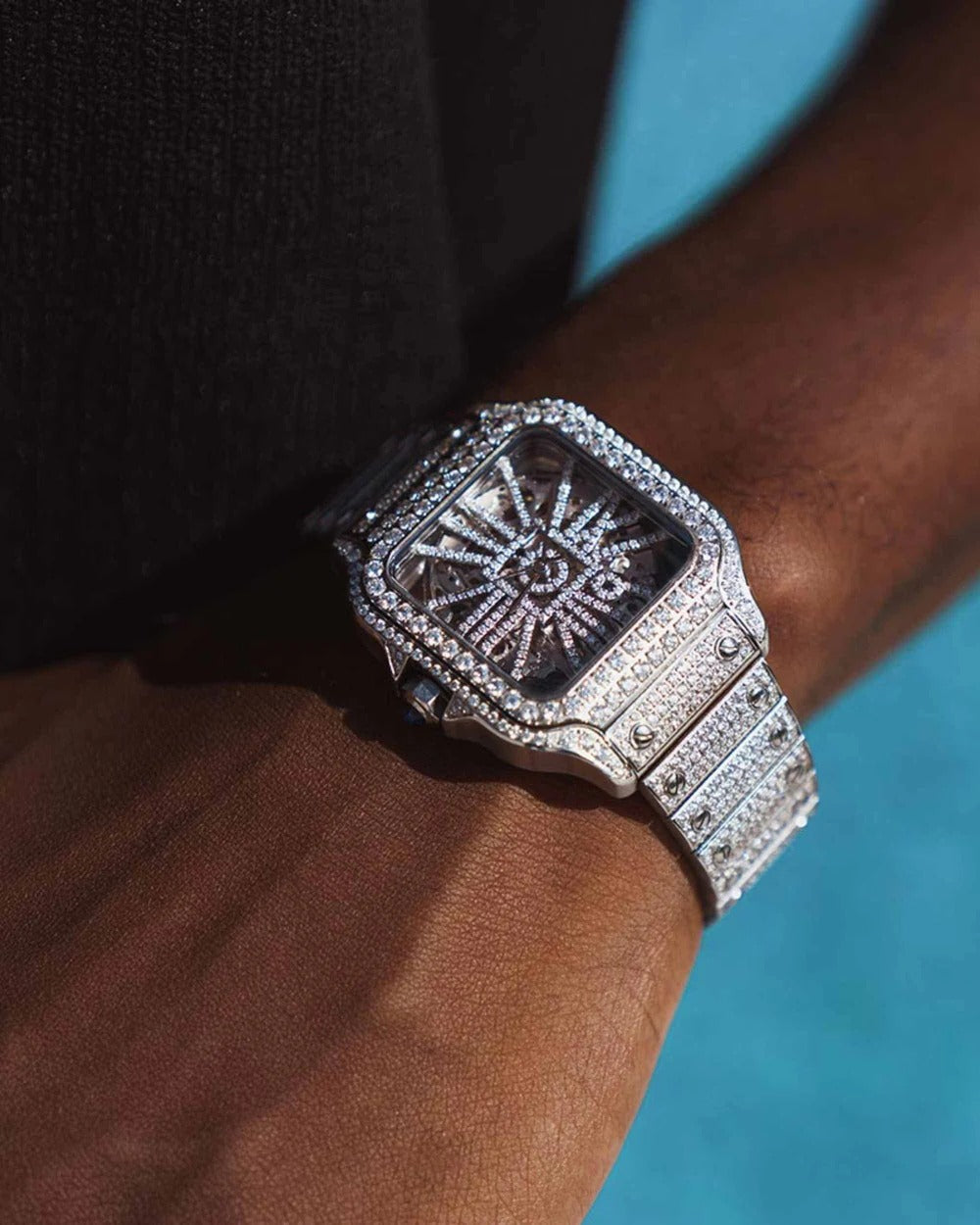 Premium 41mm Iced-Out VVS Moissanite Square Skeleton Watch | Solid Stainless Steel Hip-Hop Timepiece