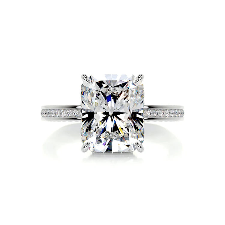 Premium Radiant-Cut Moissanite Engagement Ring | 925 Sterling Silver Pavé Bridal Band