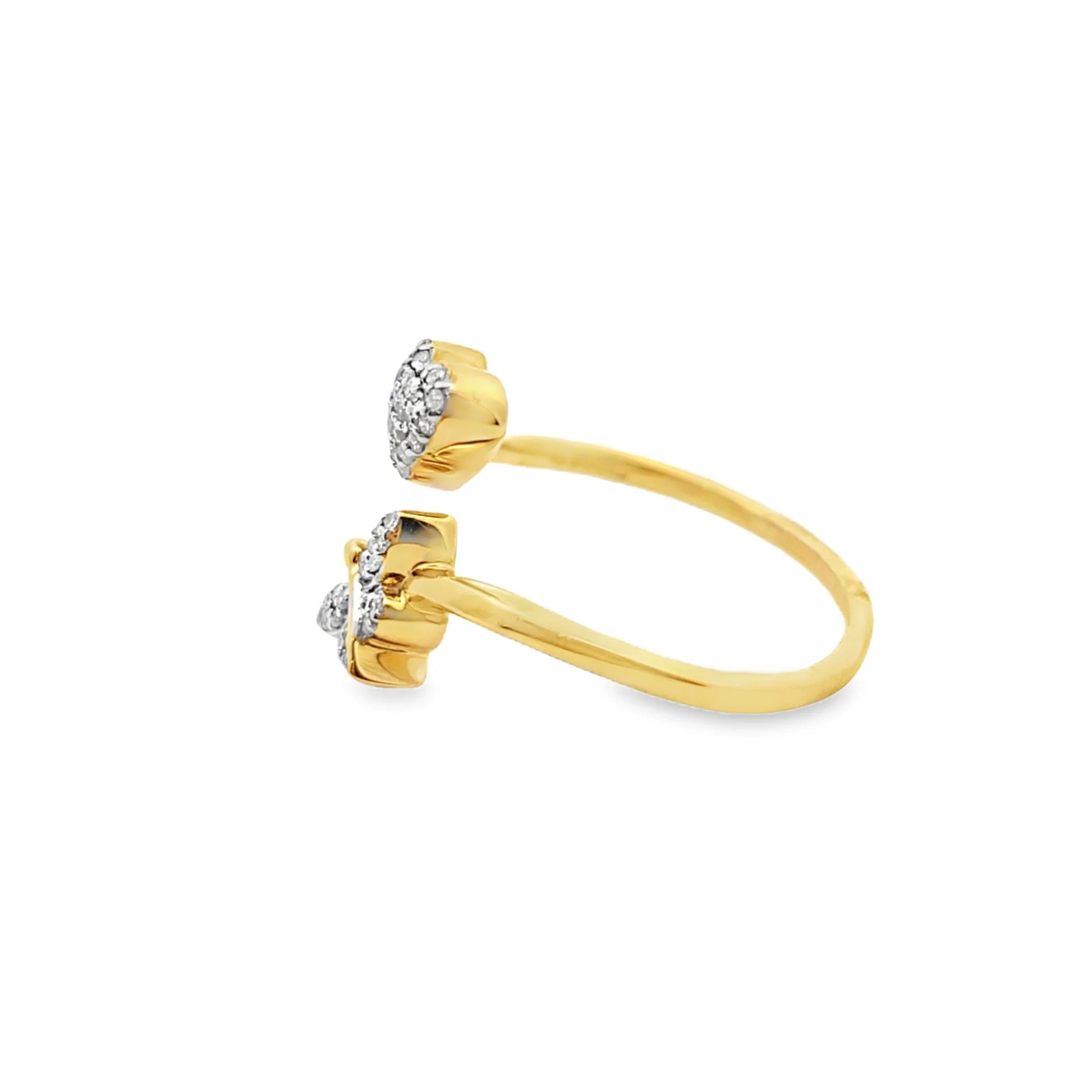 14K Yellow Gold Lab-Grown Diamond Butterfly and Heart Open Bypass Ring | Minimalist Floating Charm Toi et Moi Style Promise Ring