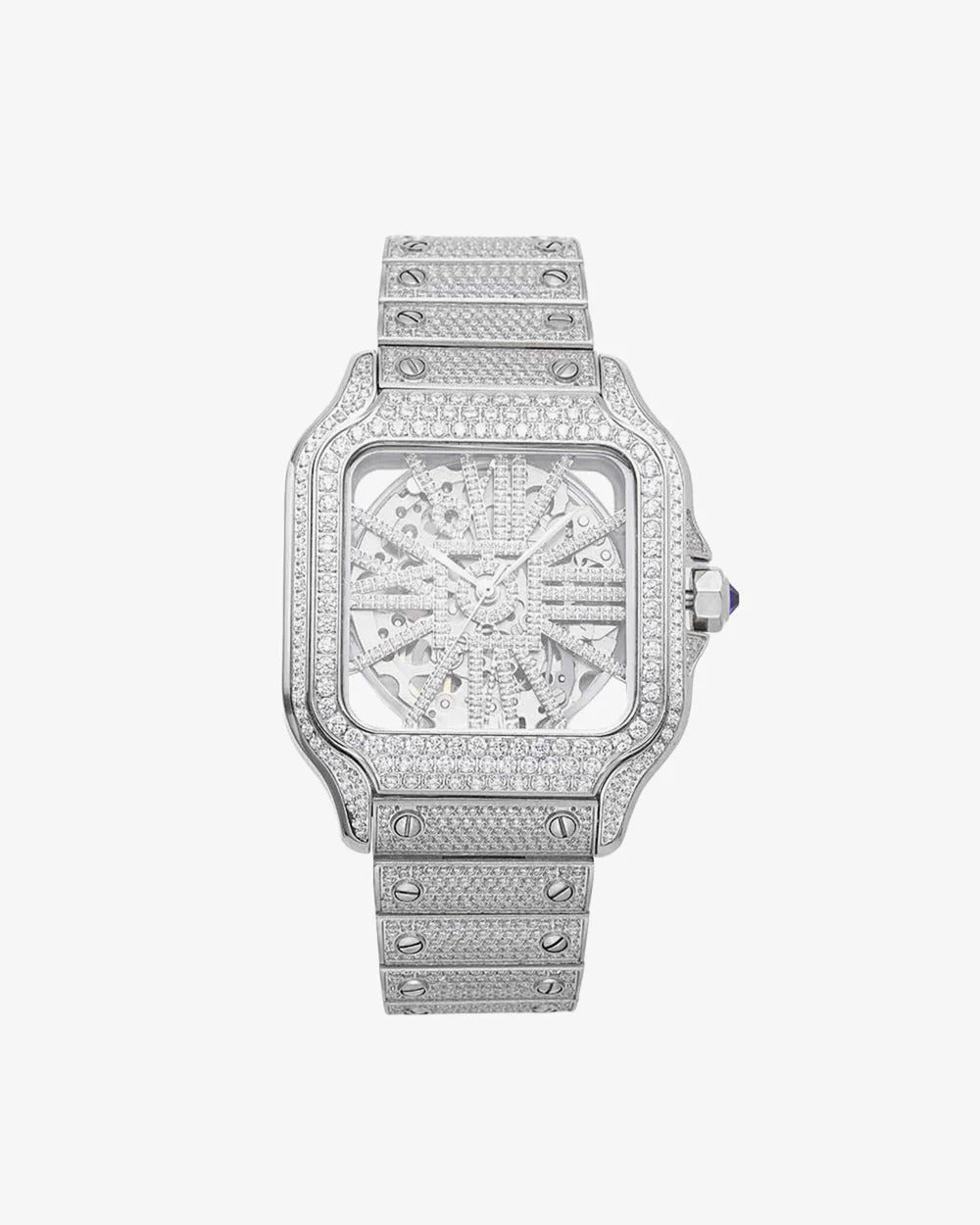 Premium 41mm Iced-Out VVS Moissanite Square Skeleton Watch | Solid Stainless Steel Hip-Hop Timepiece