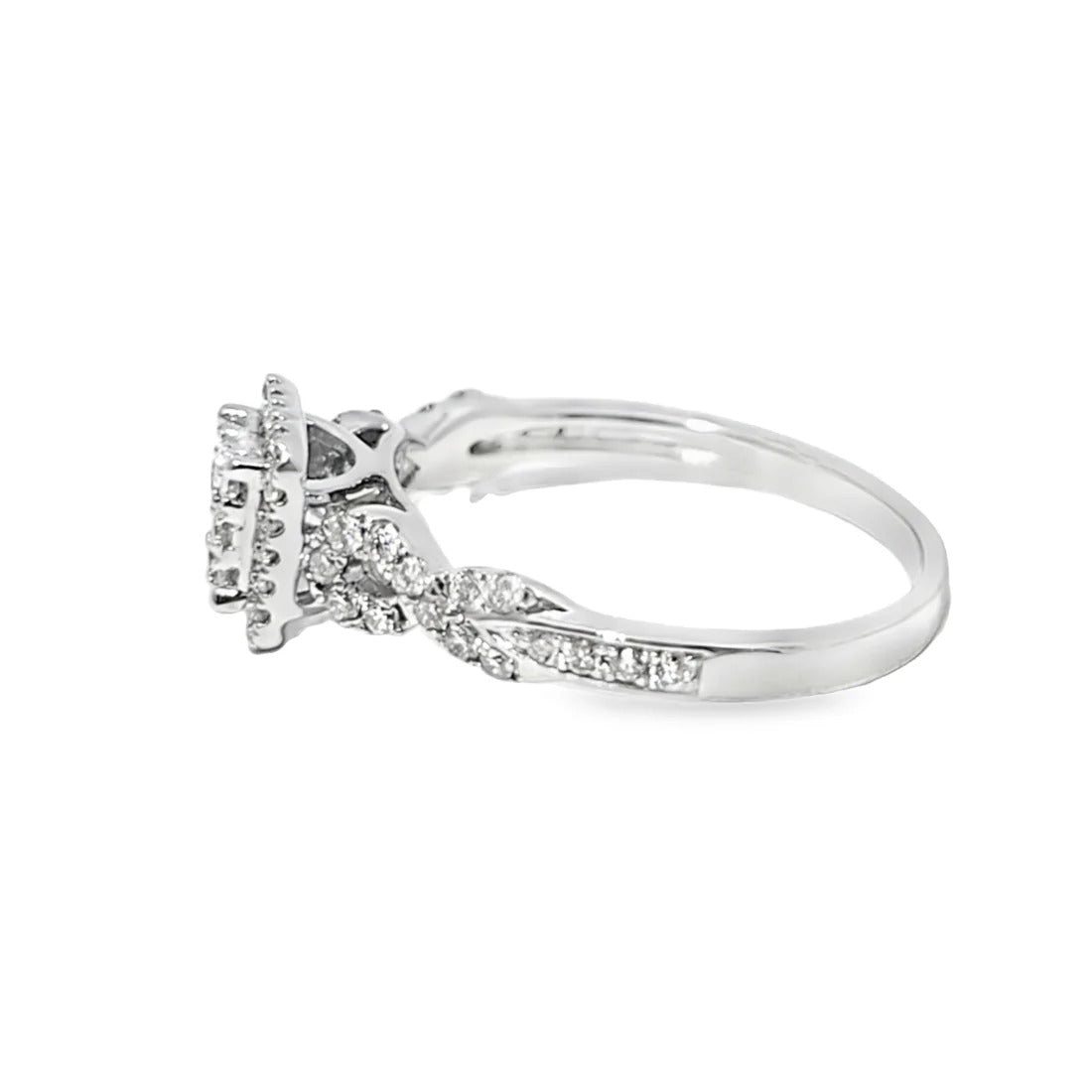 14K White Gold 0.50-Carat Quad Square Cluster Twisted Halo Ring