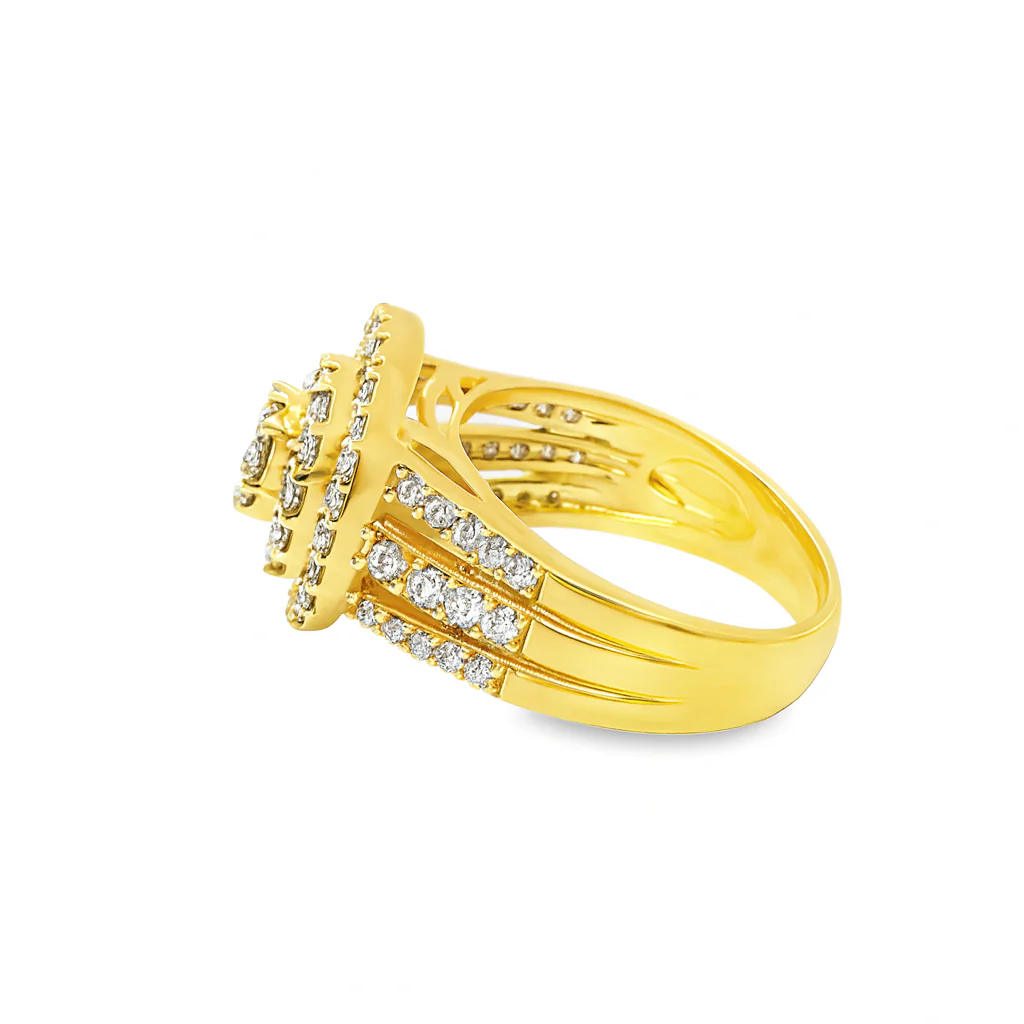 14K Gold 0.75-Carat Triple Layer Heart Diamond Halo Ring