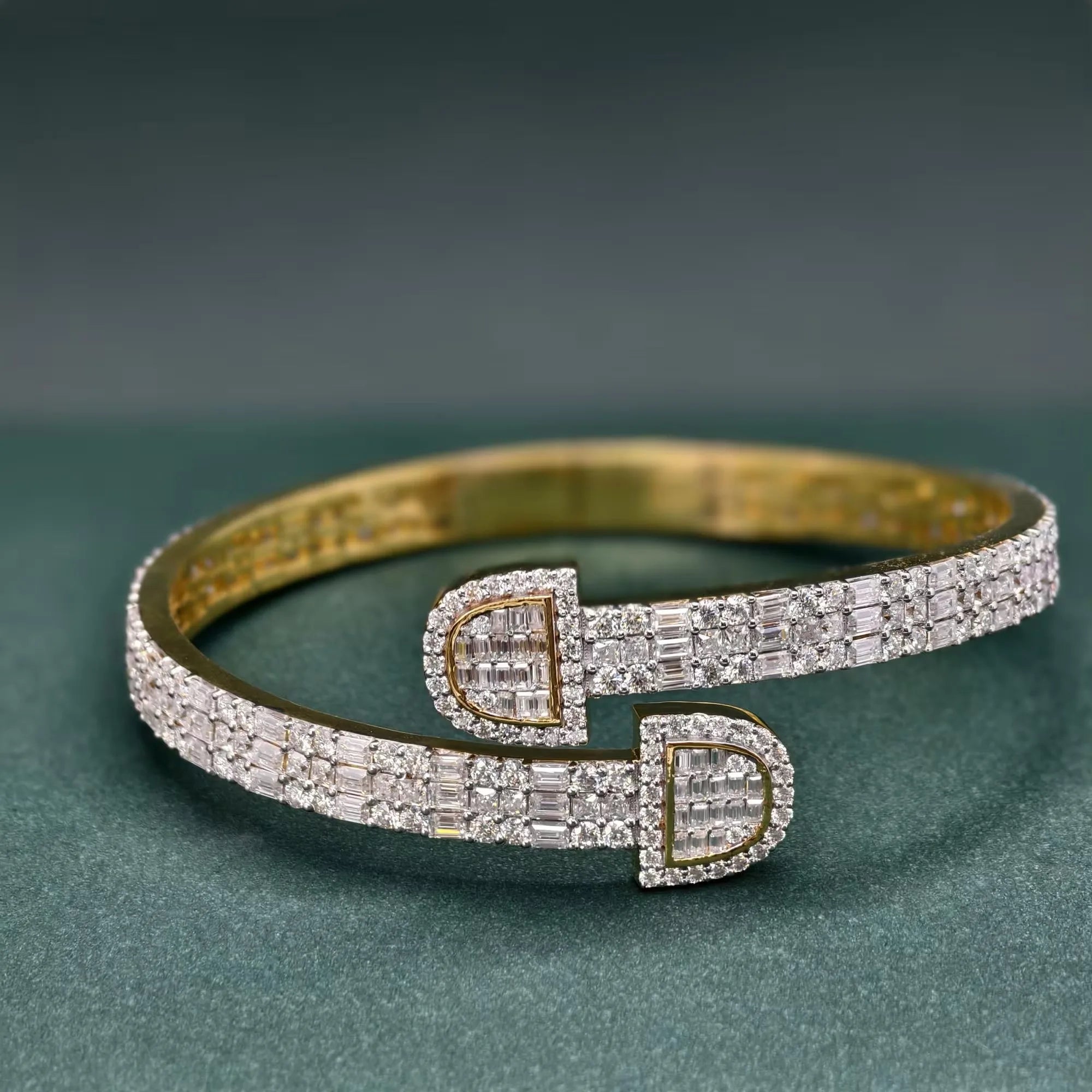 Baguette Moissanite Bypass Bangle Bracelet Iced Out 925 Sterling Silver Two Tone
