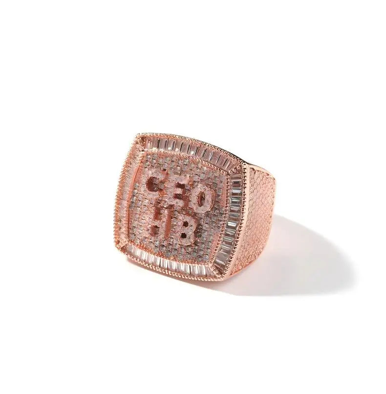 Custom VVS Moissanite Lettering Ring 925 Sterling Silver Iced Out Baguette Border Personalized Hip Hop Jewelry