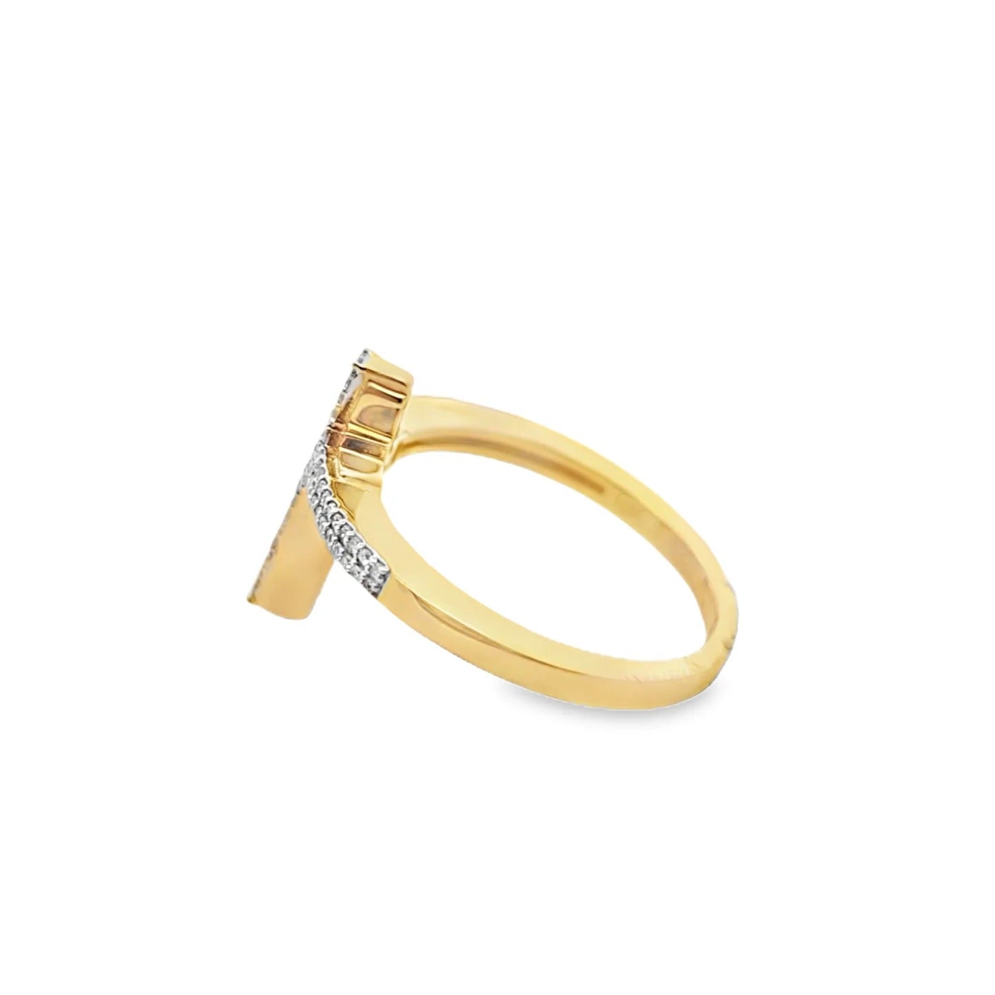 14K Yellow Gold Lab-Grown Diamond Layered Cross Ring | Minimalist Split-Shank Pavé Religious Promise Band