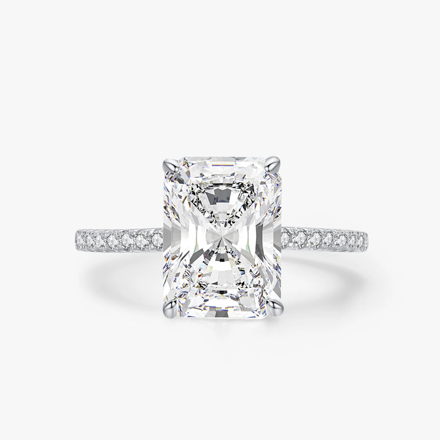 Sophisticated Radiant-Cut Moissanite Engagement Ring | 925 Sterling Silver Pavé Bridal Band