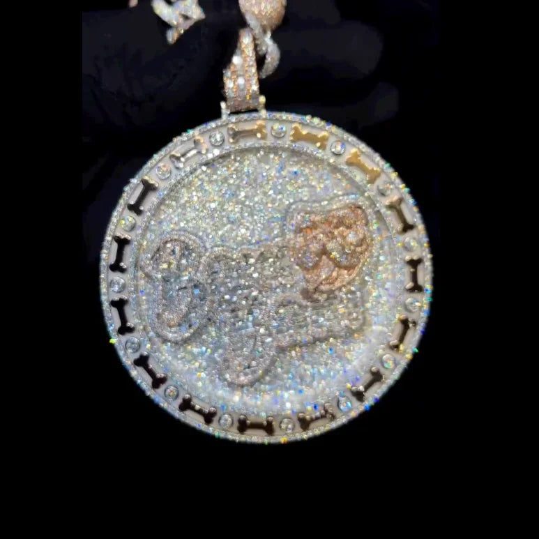 925 Sterling Silver Iced-Out VVS Moissanite Medallion Pendant | Custom 3D Dog Cartoon Hip-Hop Charm