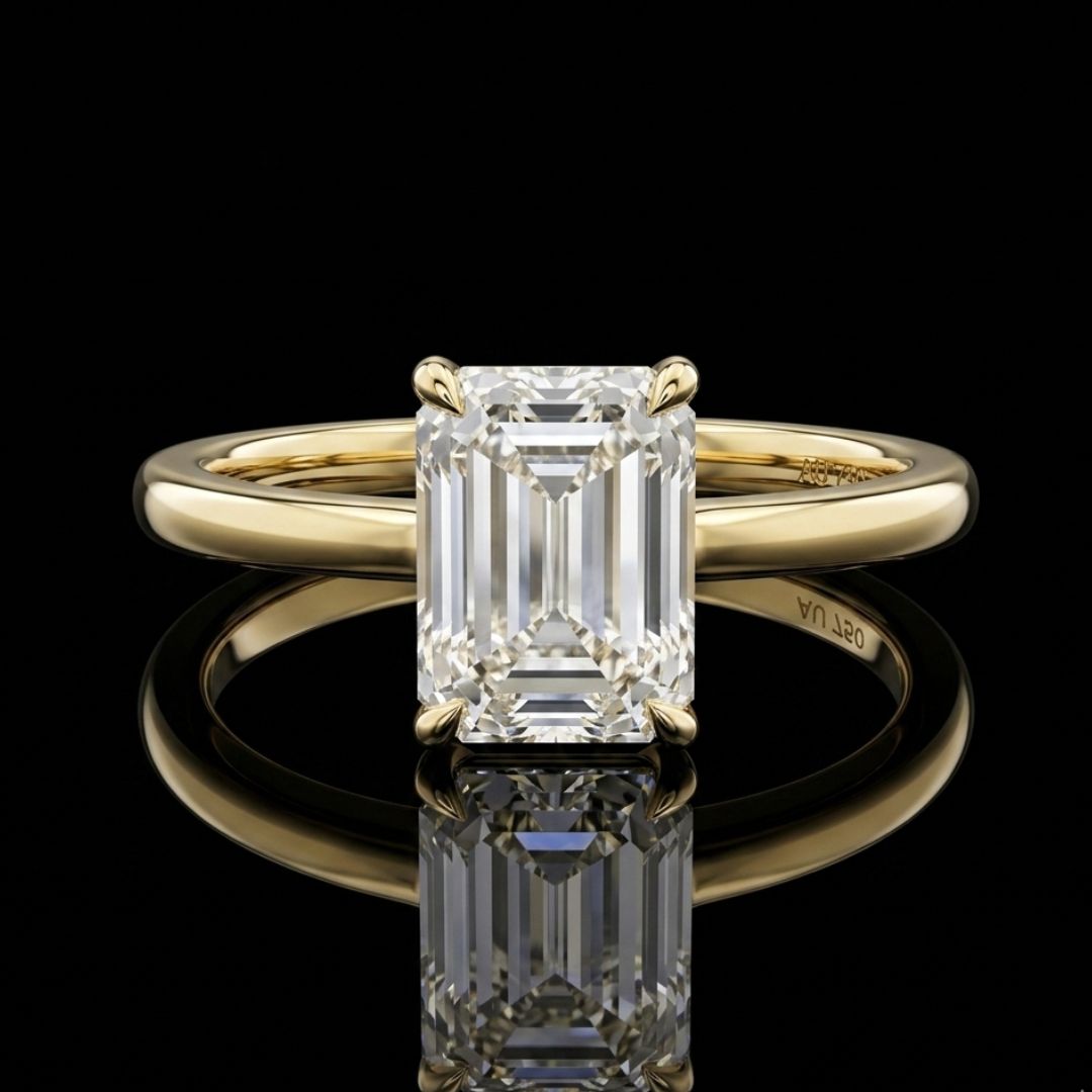 Emerald Cut Moissanite Solitaire Engagement Ring VVS Diamond 14K Gold