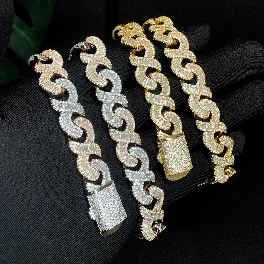 VVS Moissanite Infinity Cuban Link Bracelet 925 Sterling Silver Iced Out Baguette Hip Hop Chain