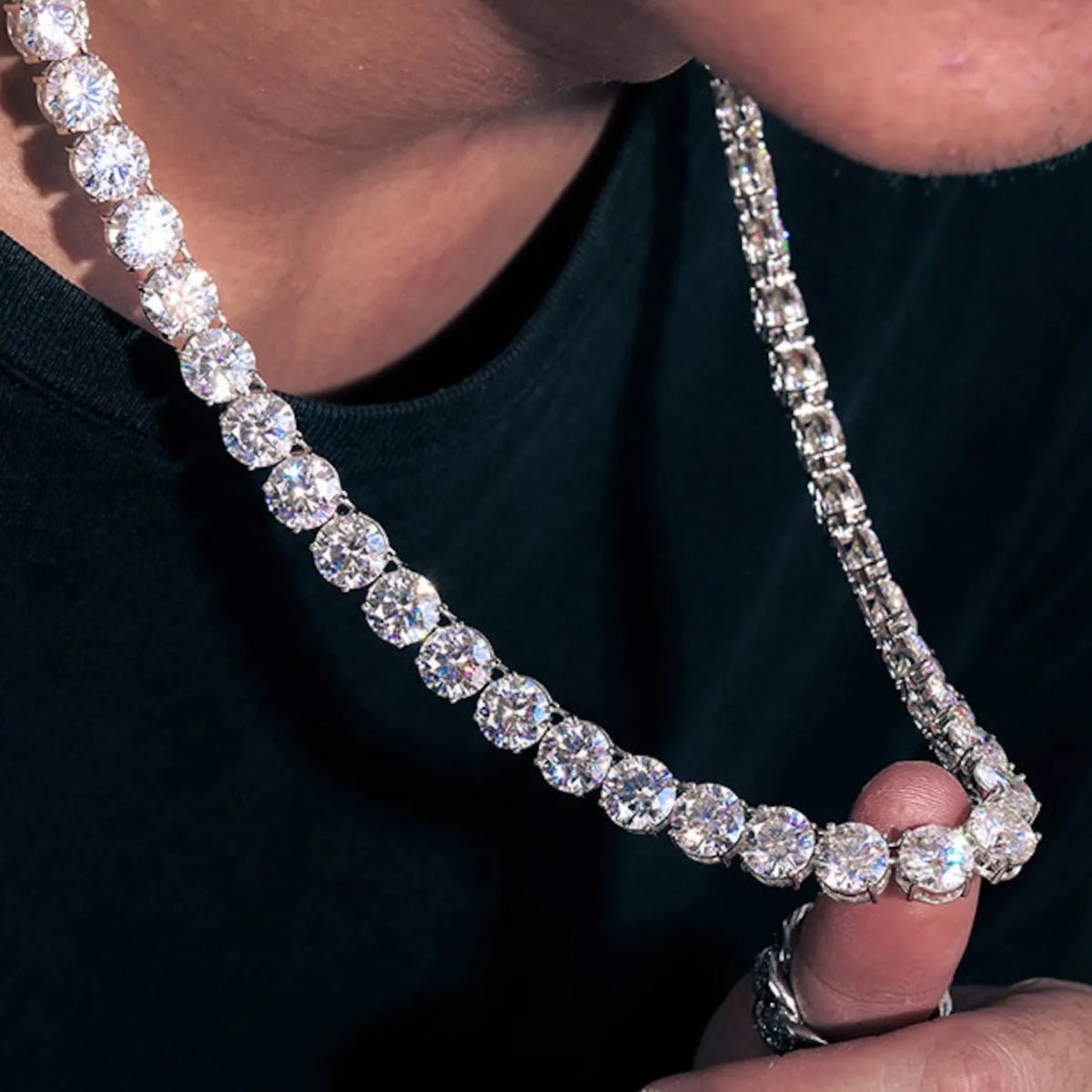 Iced Out Round Cut Moissanite Tennis Chain Necklace 925 Sterling Silver