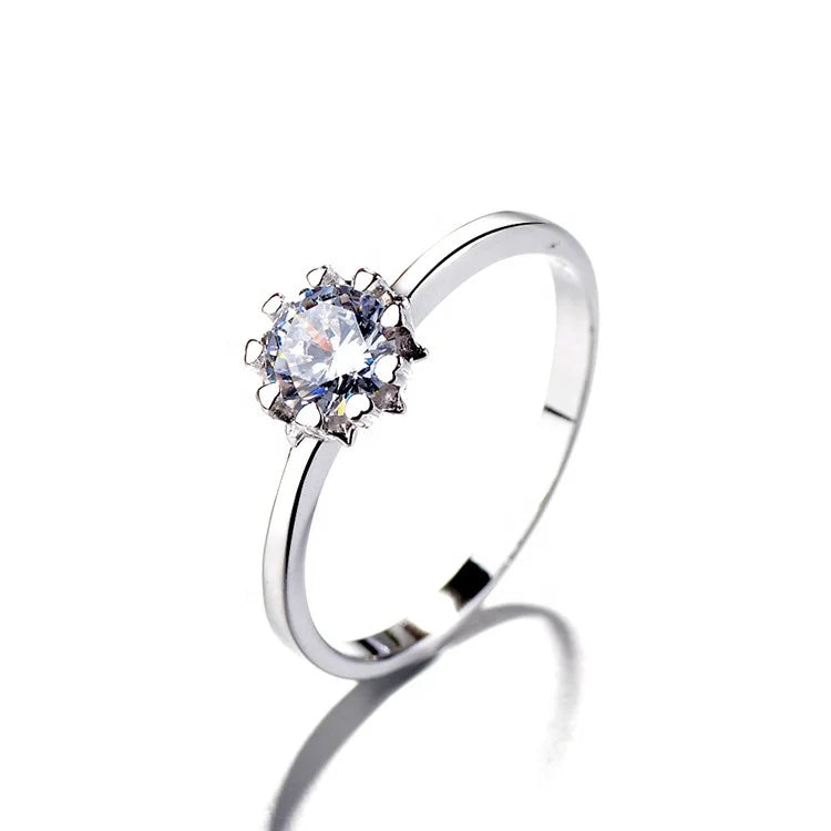 Dainty Crown-Setting Moissanite Solitaire Ring | 925 Sterling Silver Minimalist Bridal Band