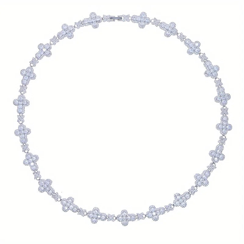 VVS Moissanite Curved Cross Link Chain 925 Sterling Silver Iced Out Hip Hop Necklace Choker