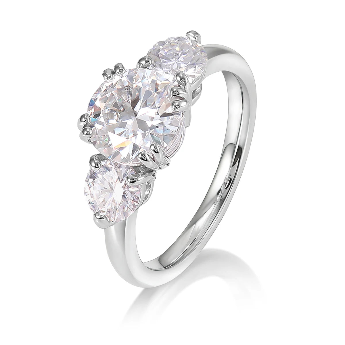 Classic Three-Stone Moissanite Engagement Ring | 925 Sterling Silver Elegant Bridal Band