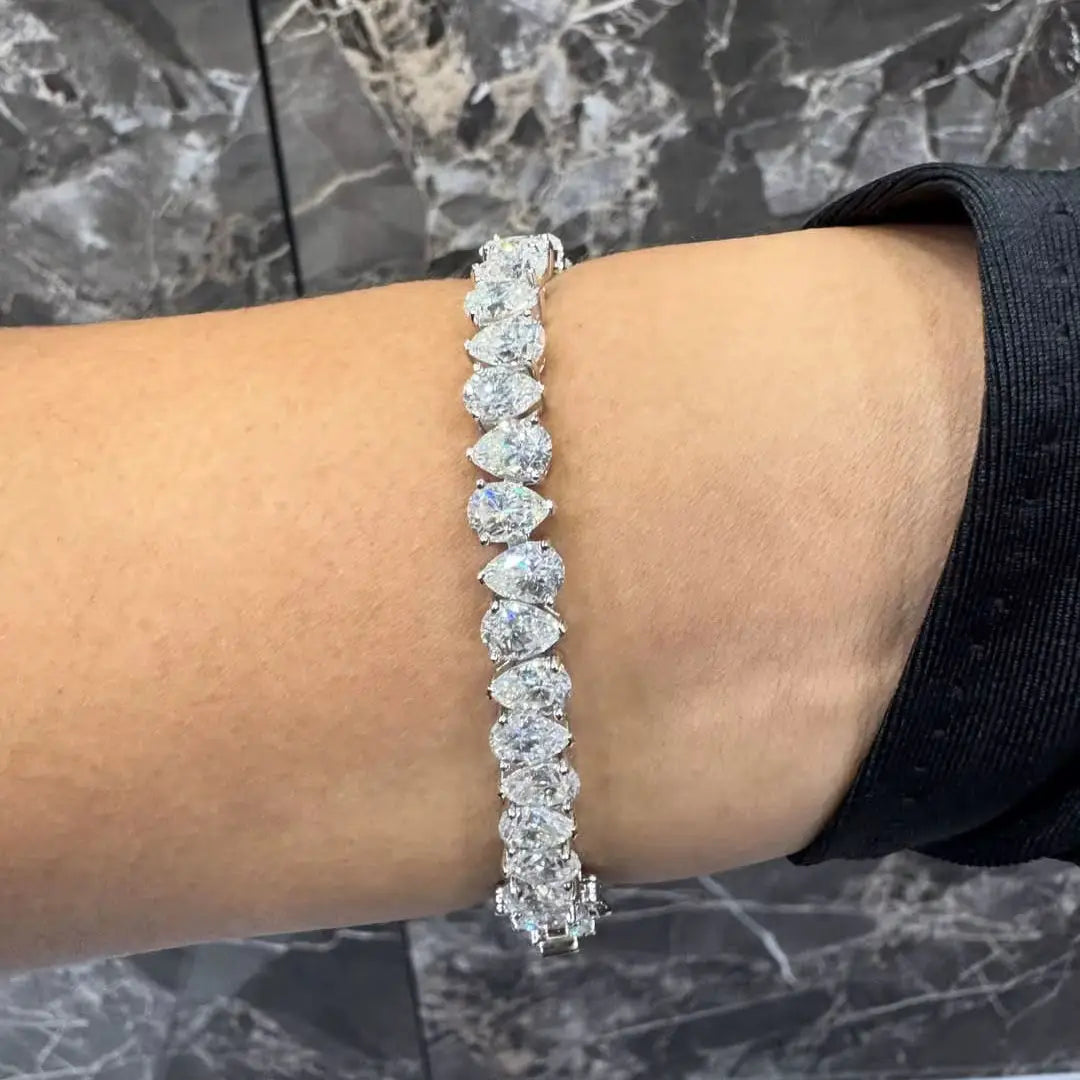 VVS Moissanite Pear Cut Tennis Bracelet 925 Sterling Silver Iced Out Tear Drop Cluster Hip Hop Link Wristwear