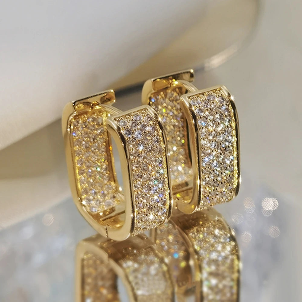 Luxurious Iced-Out Rectangular Moissanite Huggie Earrings | 925 Sterling Silver Micro-Pavé Hip-Hop Hoop Studs