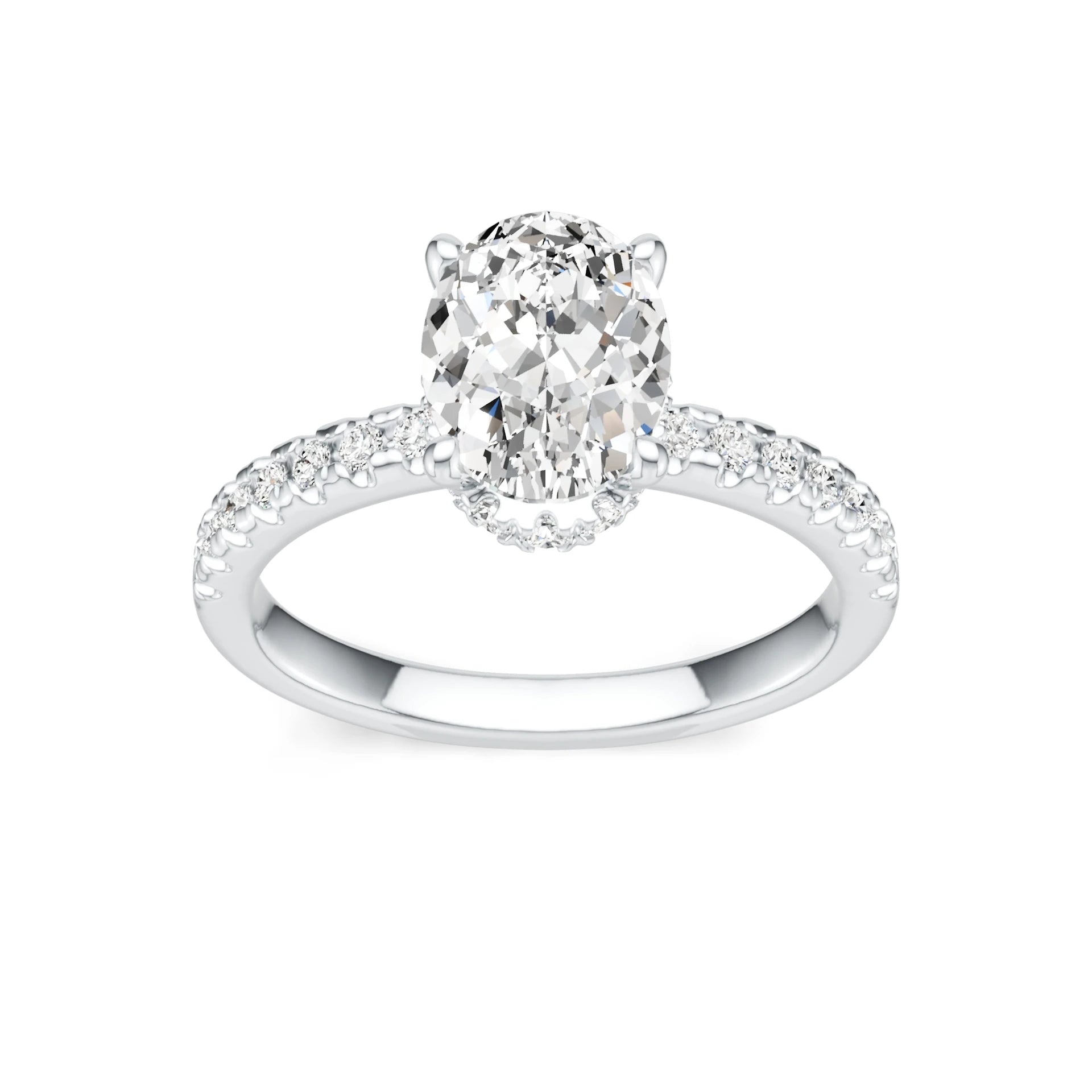 Elegant Oval-Cut Moissanite Engagement Ring with Hidden Halo | 925 Sterling Silver Pavé Band