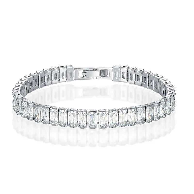 VVS Moissanite Emerald Cut Tennis Bracelet 925 Sterling Silver Iced Out Baguette Hip Hop Link Wristwear
