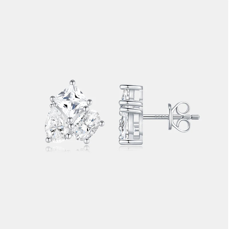 Kite and Pear Cut Multi Shape Diamond Stud Earrings 14K Gold Lab Grown Cluster Studs Unisex