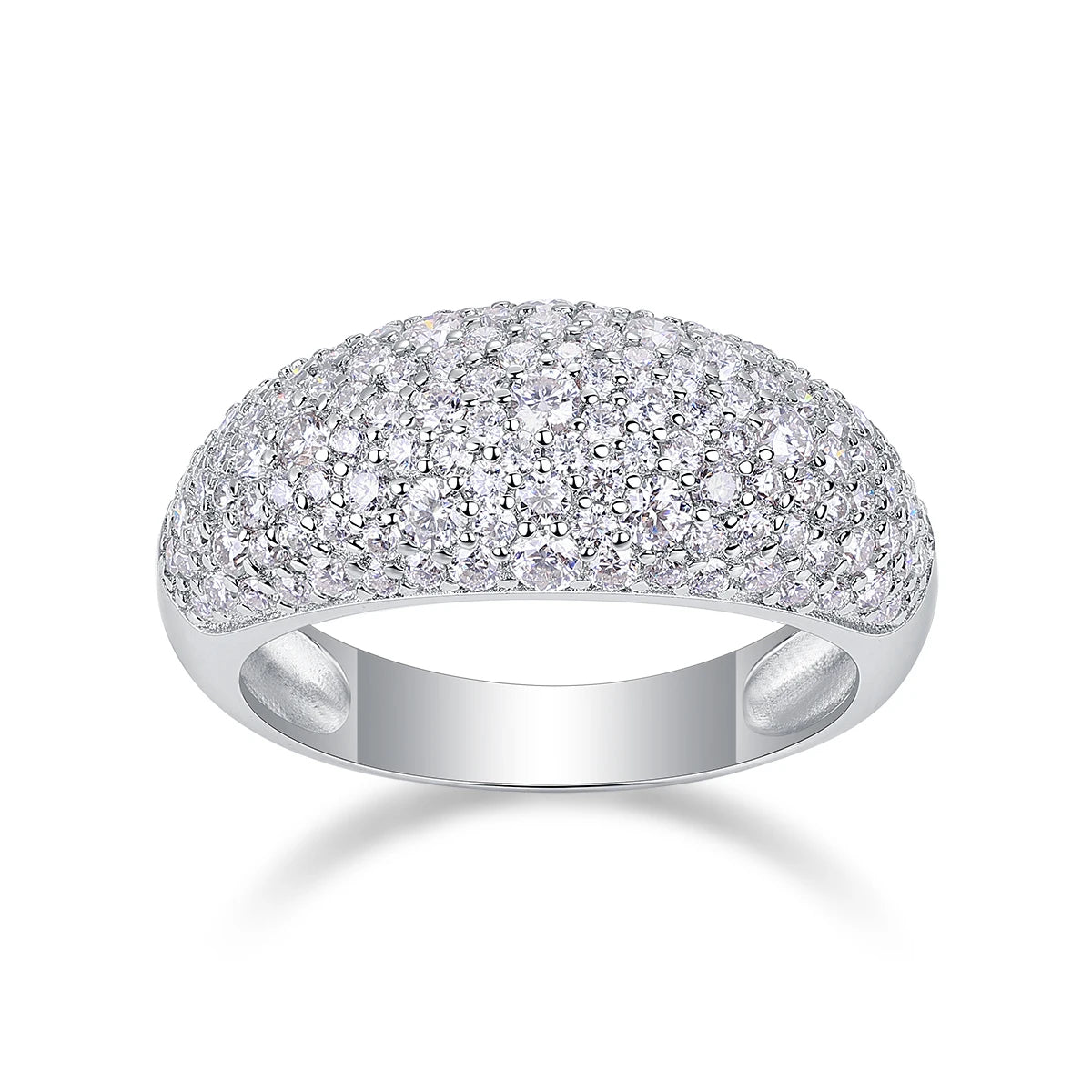 VVS Moissanite Pave Dome Ring 925 Sterling Silver Iced Out High-Polished Luxury Statement Band