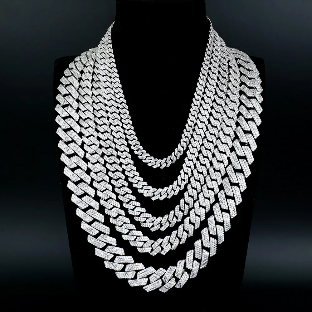 VVS Moissanite Prong Cuban Link Chain 925 Sterling Silver Iced Out Men's Hip Hop Necklace Flooded Diamond Choker