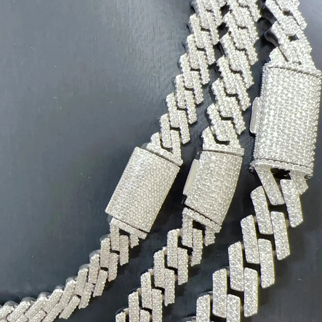 Iced Out Brick Link Chain Necklace VVS Moissanite 925 Sterling Silver Prong Cuban Choker