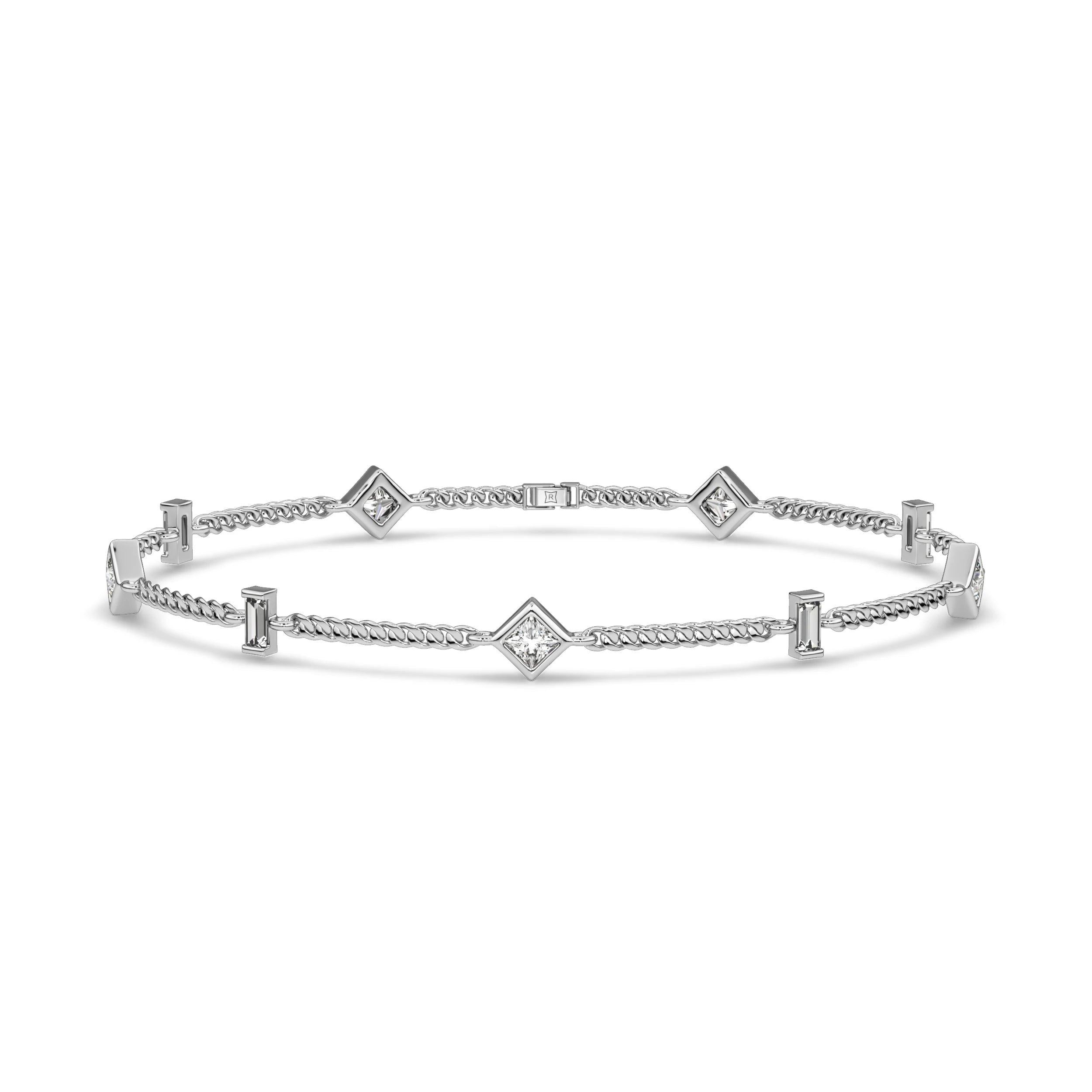 VVS Moissanite Mixed Geometry Station Bracelet 925 Sterling Silver Minimalist Rope Chain Diamond Link Wristwear