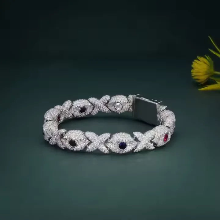 VVS Moissanite XO Multi-Color Gemstone Bracelet 925 Sterling Silver Iced Out Hugs and Kisses Hip Hop Link Wristwear