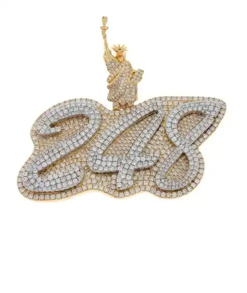 925 Sterling Silver Gold-Tone Iced-Out VVS Moissanite Number Pendant | Statue of Liberty Hip-Hop Charm