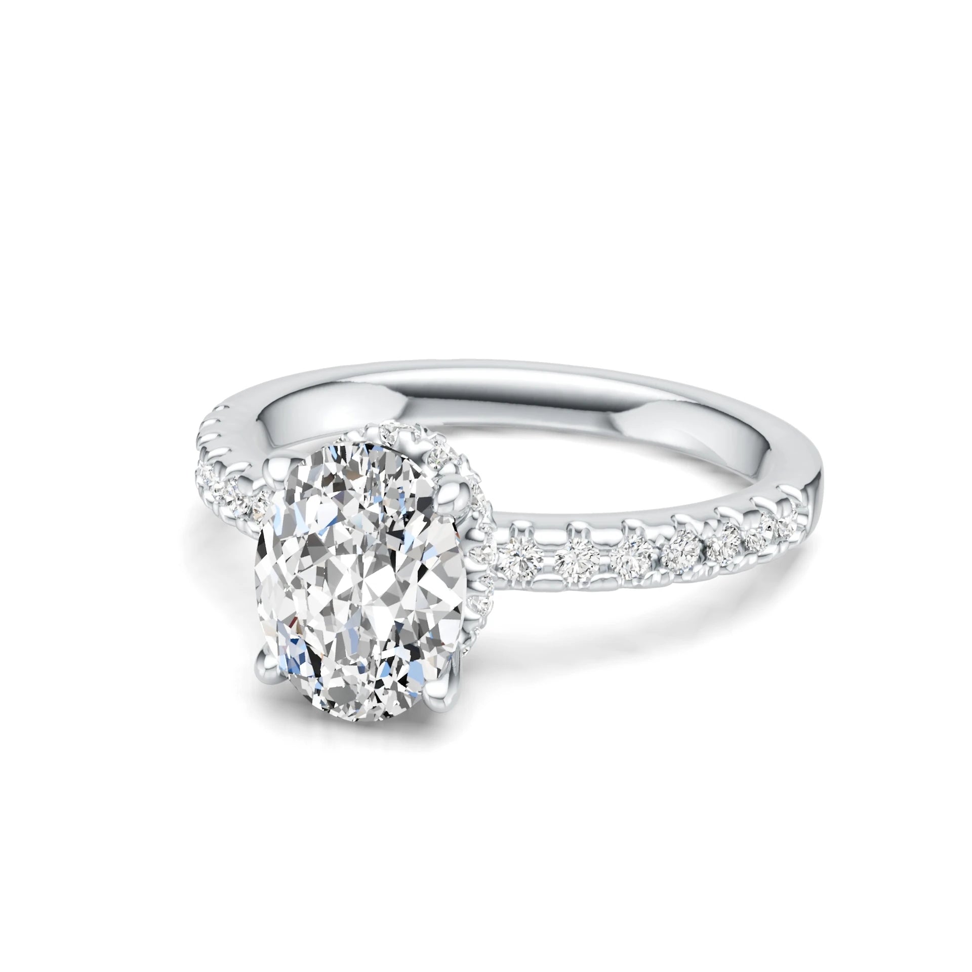 Elegant Oval-Cut Moissanite Engagement Ring with Hidden Halo | 925 Sterling Silver Pavé Band