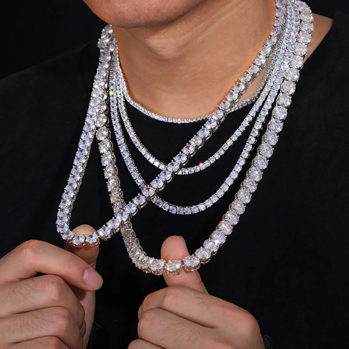Iced Out Round Cut Moissanite Tennis Chain Necklace 925 Sterling Silver
