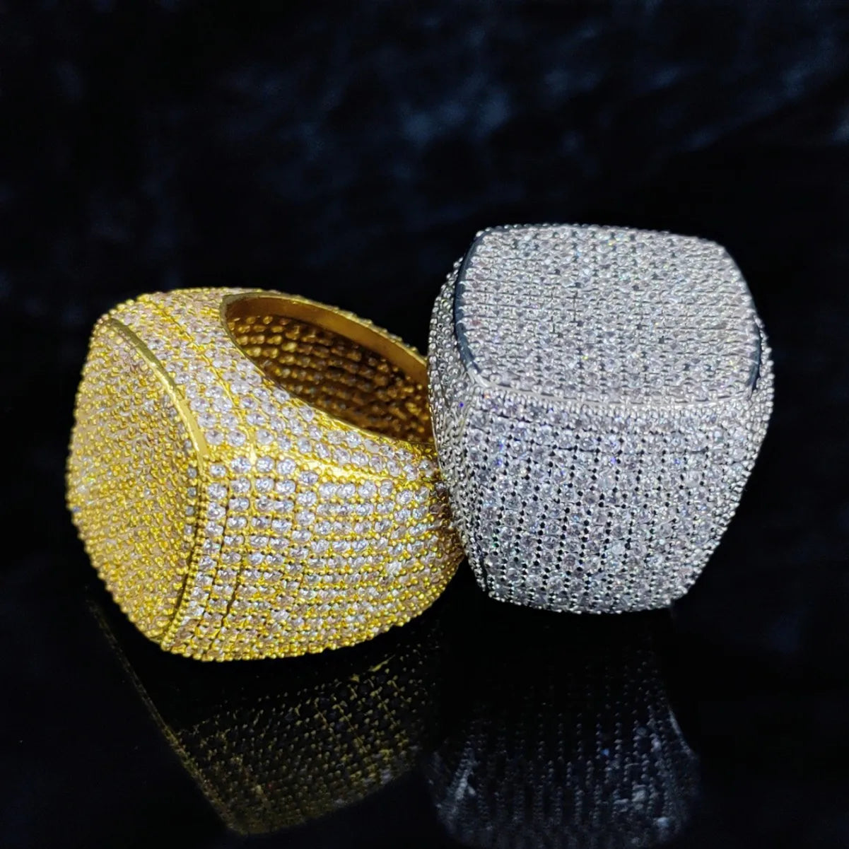 VVS Moissanite Iced Out Square Statement Ring 925 Sterling Silver Flooded Pave Band
