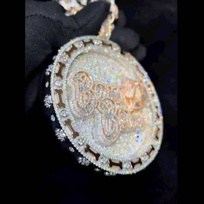 925 Sterling Silver Iced-Out VVS Moissanite Medallion Pendant | Custom 3D Dog Cartoon Hip-Hop Charm