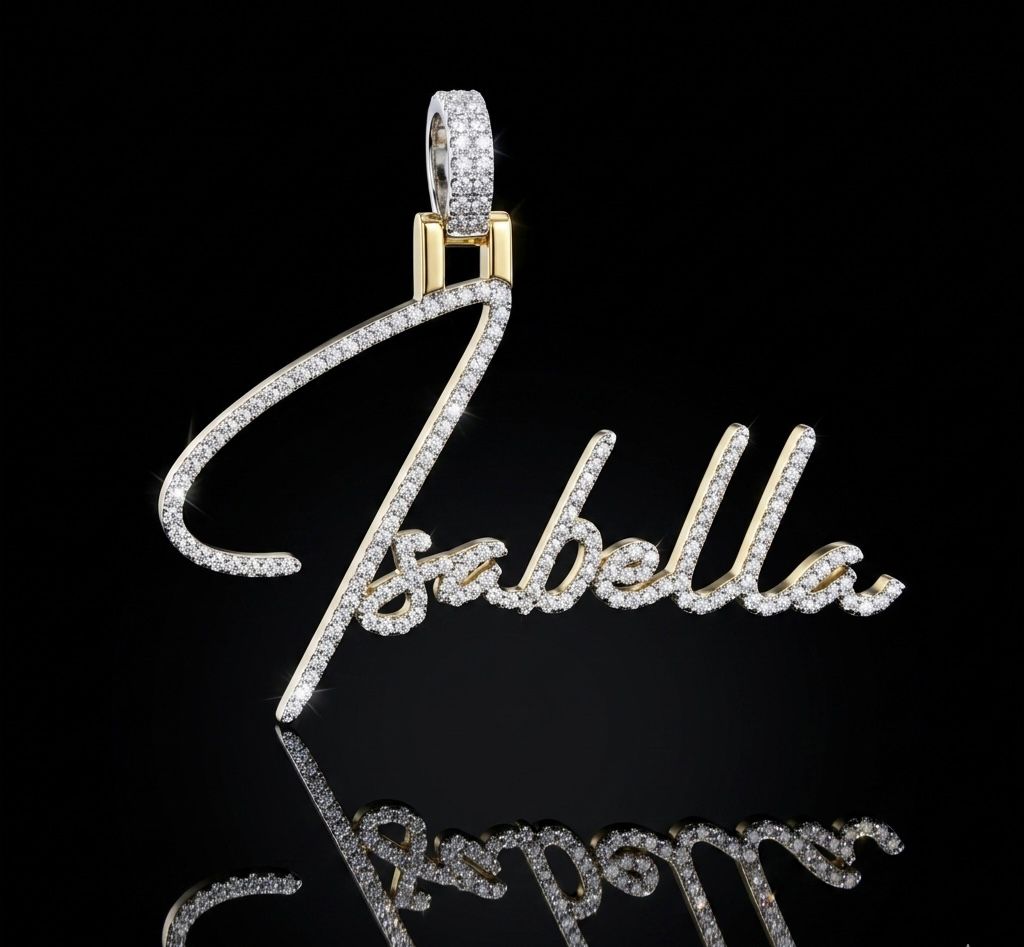 Custom Cursive Isabella Name Pendant VVS Moissanite Iced Out 925 Silver