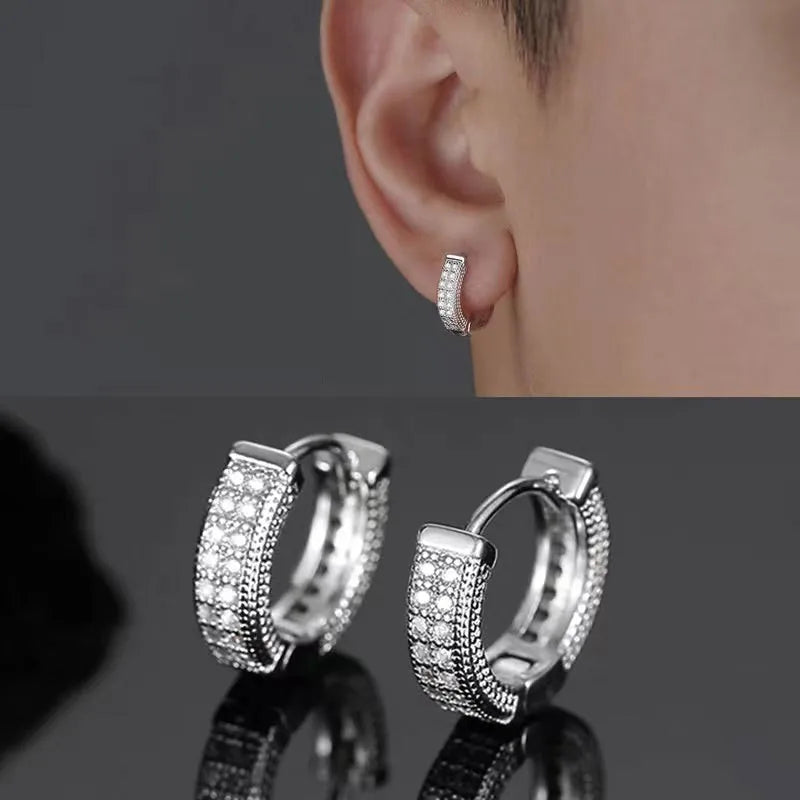 Iced Out Multi Row Huggie Hoop Earrings 14K Gold Lab Grown Diamonds Hip Hop Huggies