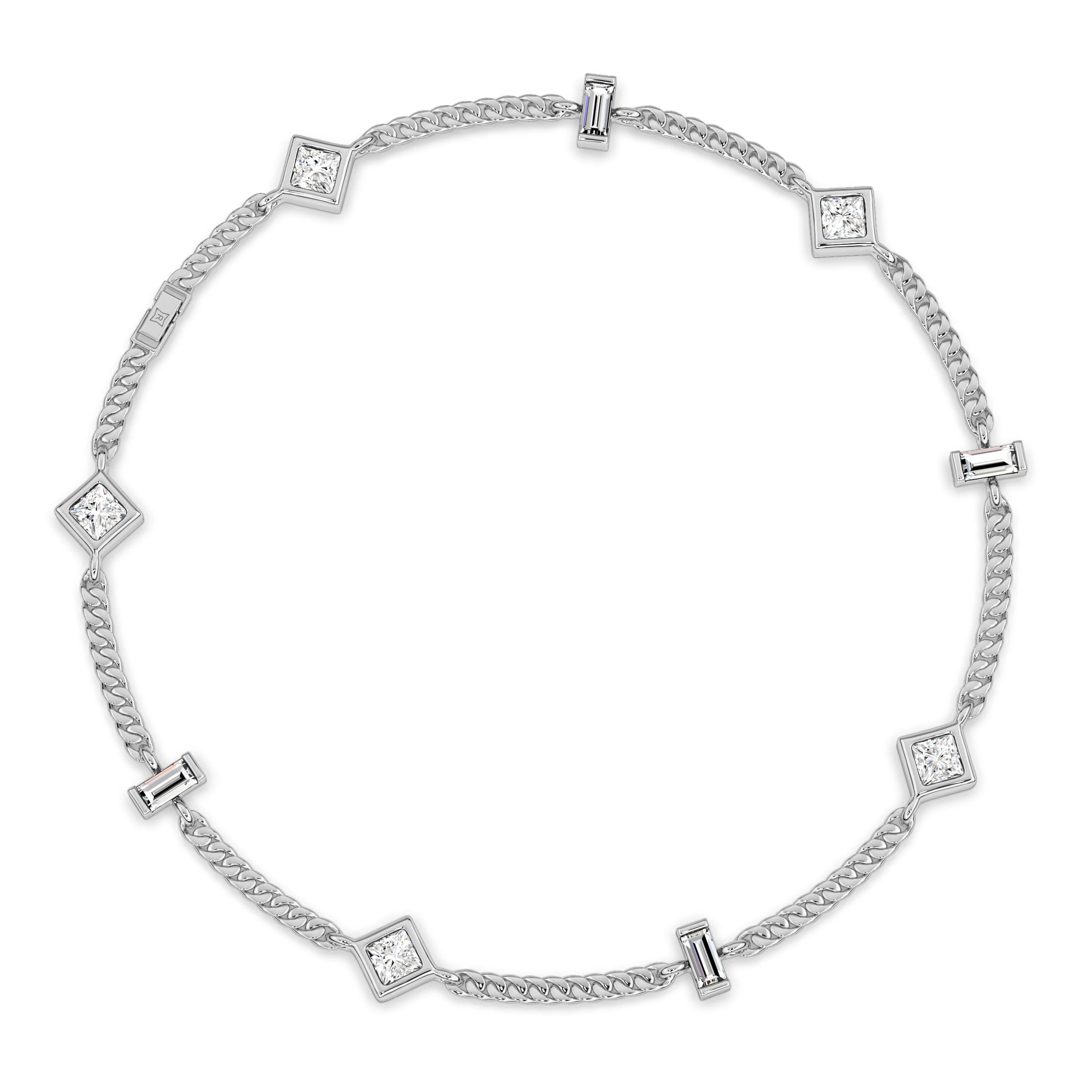 VVS Moissanite Mixed Geometry Station Bracelet 925 Sterling Silver Minimalist Rope Chain Diamond Link Wristwear