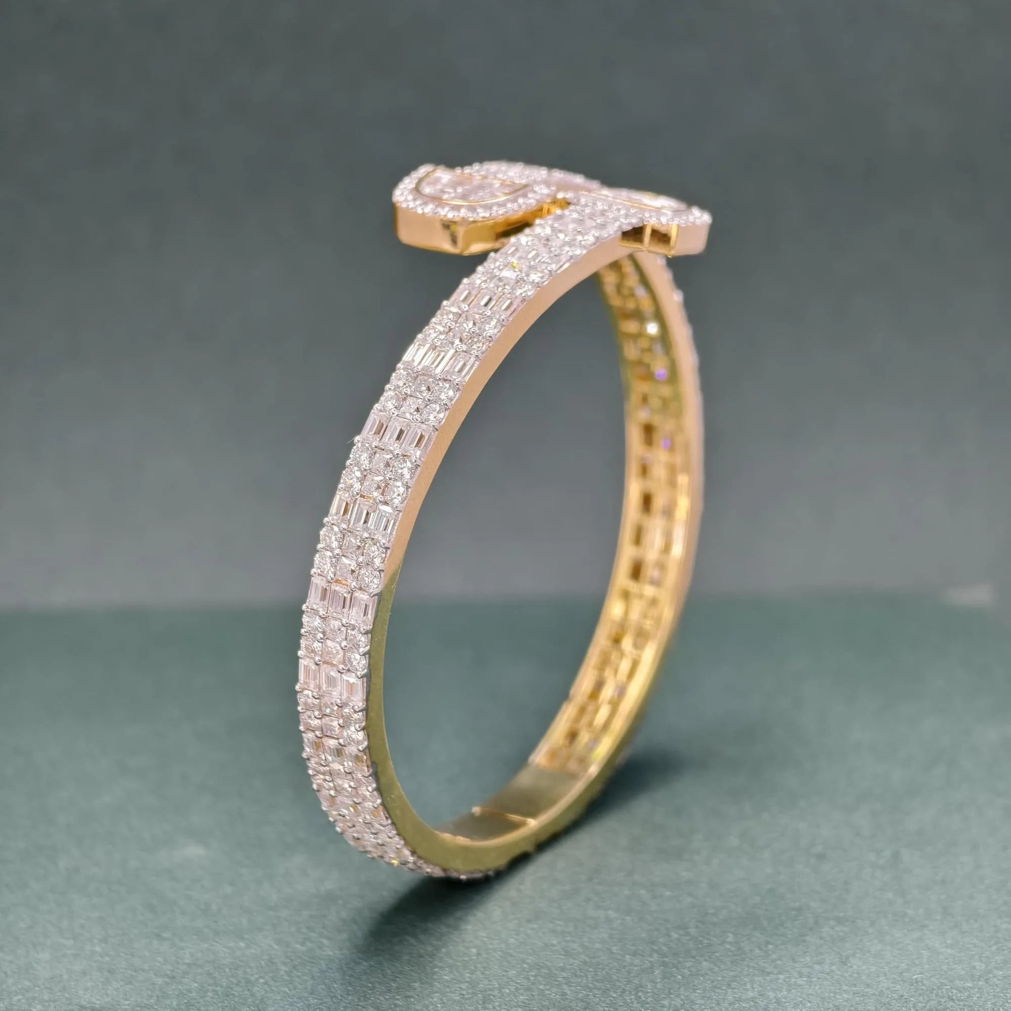 Baguette Moissanite Bypass Bangle Bracelet Iced Out 925 Sterling Silver Two Tone